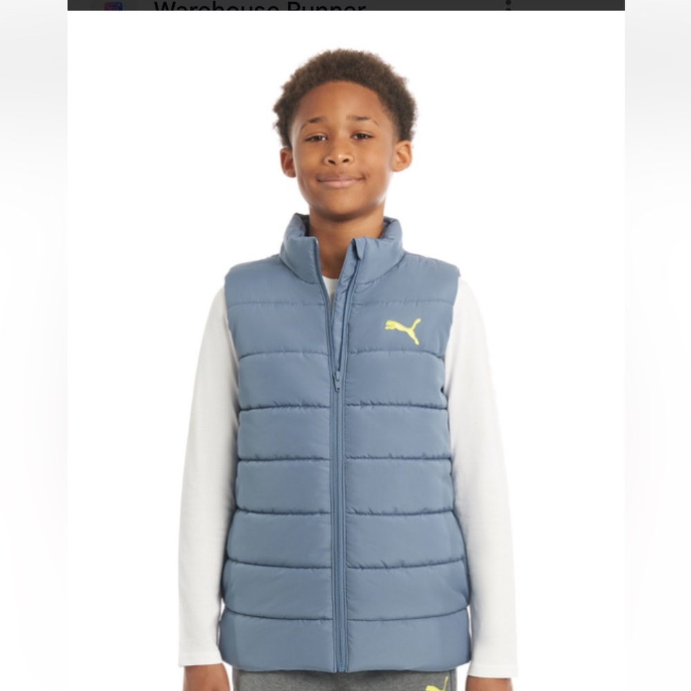 Puma Kids Gray Puffer Vest with Yellow Logo‎ never worn